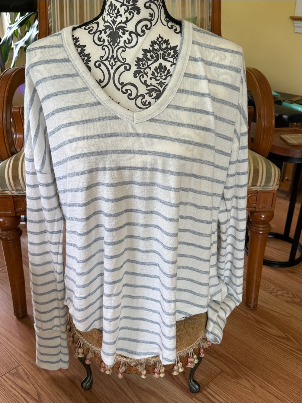 Altar’d State Oversized Striped Knit Top Medium Distressed Hem Boho Coastal sz M